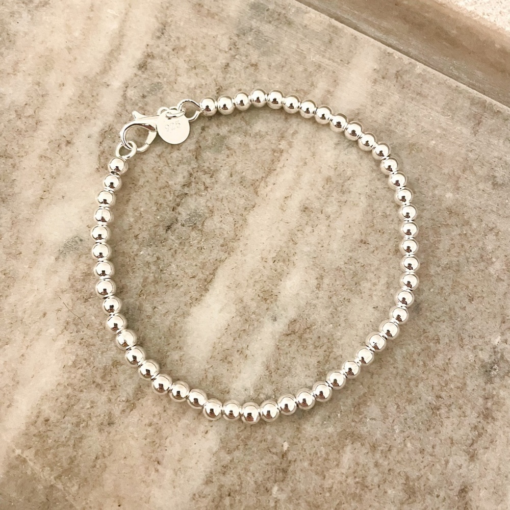 925 Sterling Silver Bead Bracelet 4 mm Ball Bracelet Small Round Bead Bracelet